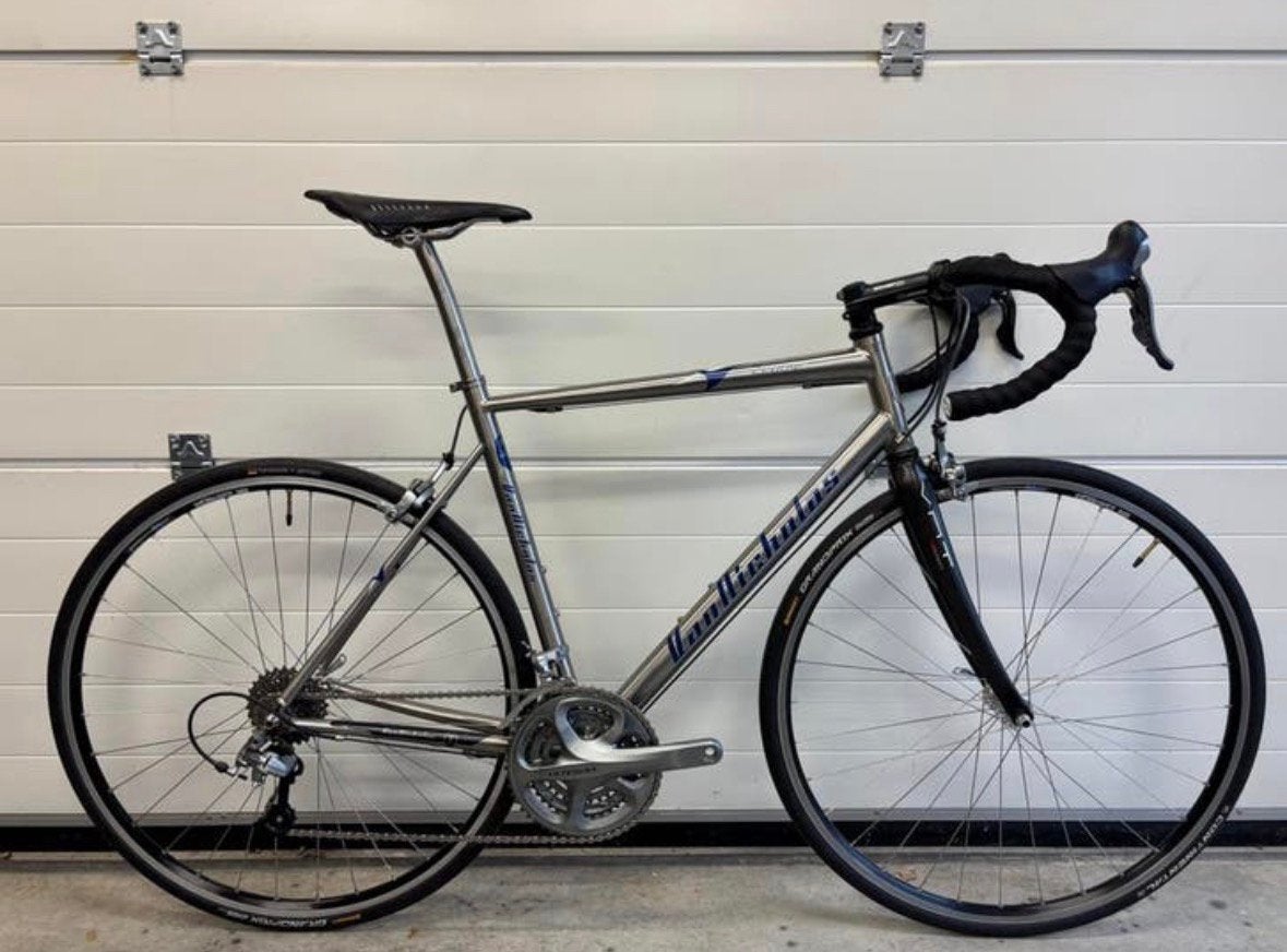 Van Nicholas Zephyr titanium racefiets maat 54 cm, Fietsen en Brommers, 28 inch, Velgrem, Zo goed als nieuw, Meer dan 20 versnellingen