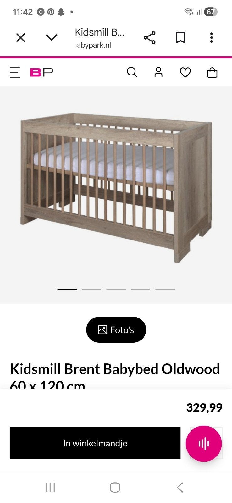 Kidsmill Brent Babybed Oldwood 60x120 cm, Ophalen, Zo goed als nieuw, Ledikant