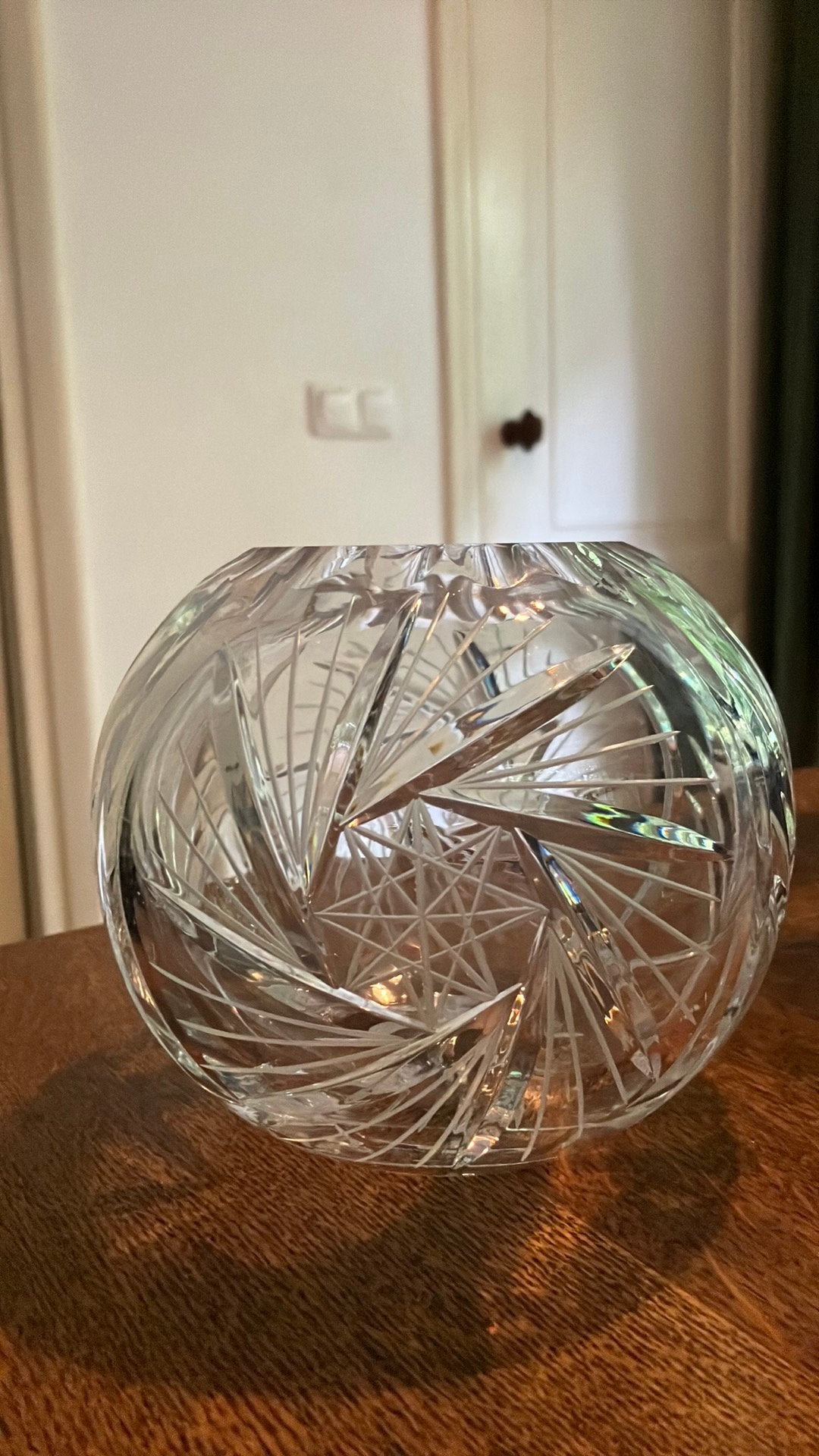 Kristallen ronde vaas of windlicht, kristal, Ophalen of Verzenden