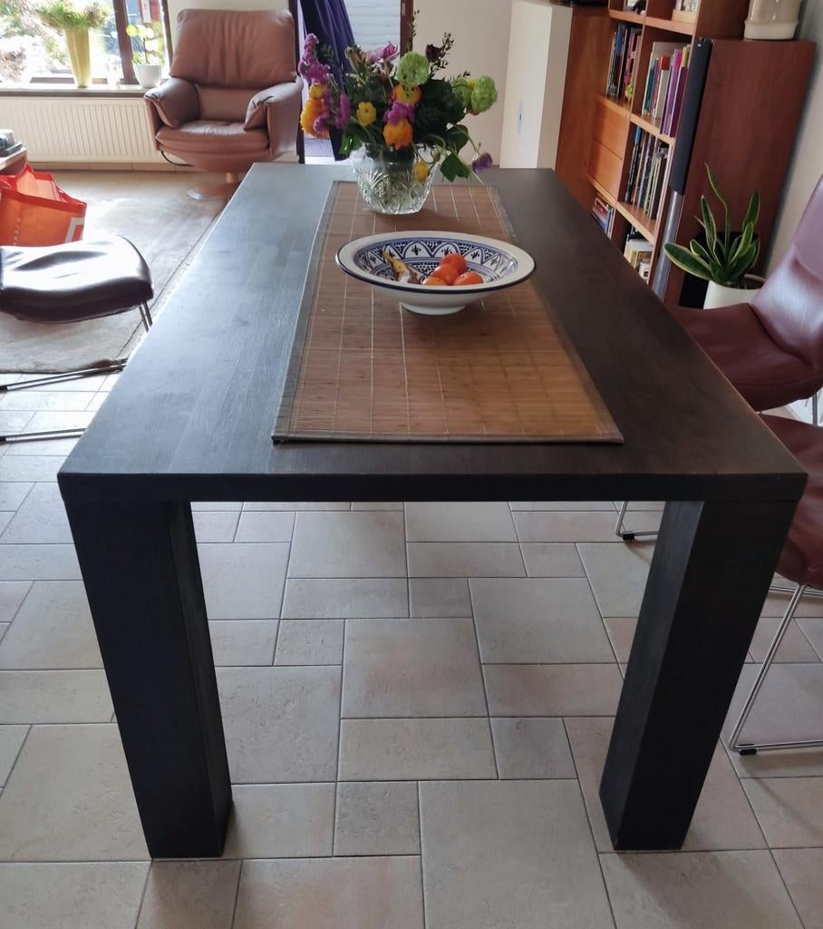 Massief eiken eettafel antraciet  (De Bijenkorf 180x90x75cm), Huis en Inrichting, Tafels | Eettafels, Ophalen, Gebruikt, Eikenhout