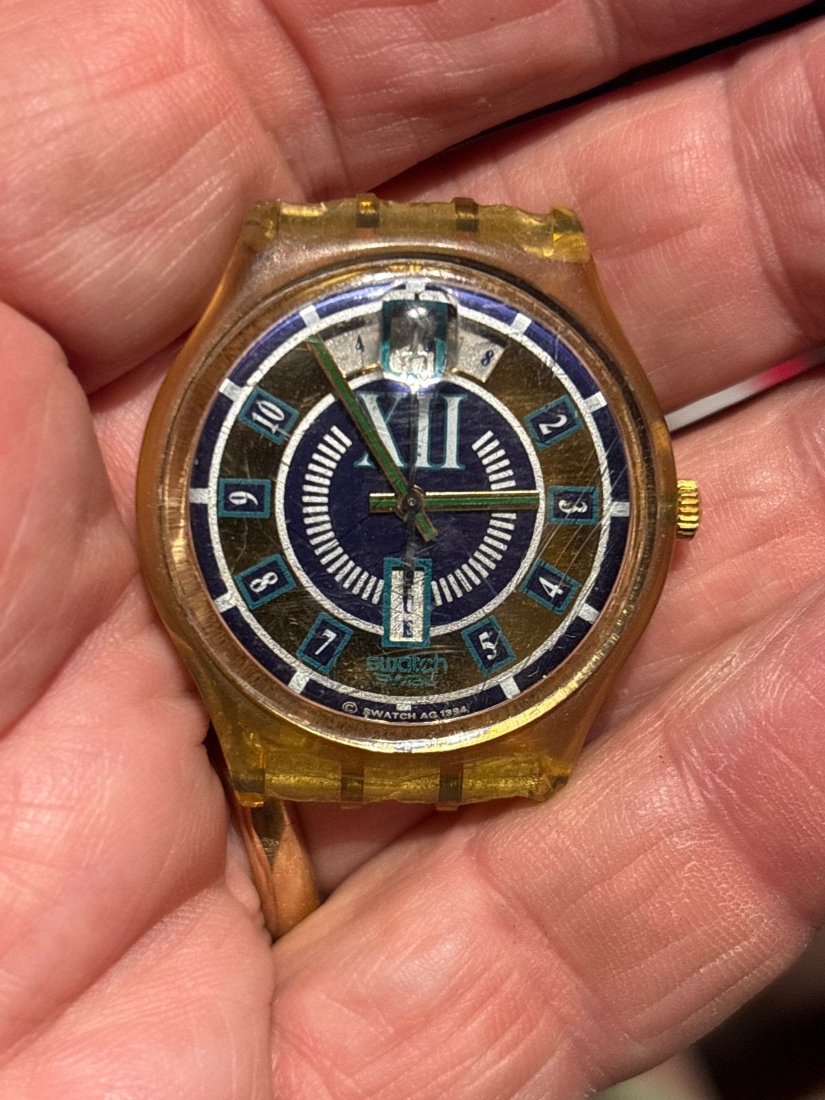 Vintage 1994 Swatch Gent 'Schnittlauch' (GK712) - Geel, Sieraden, Tassen en Uiterlijk, Horloges | Antiek, Overige merken, Overige materialen