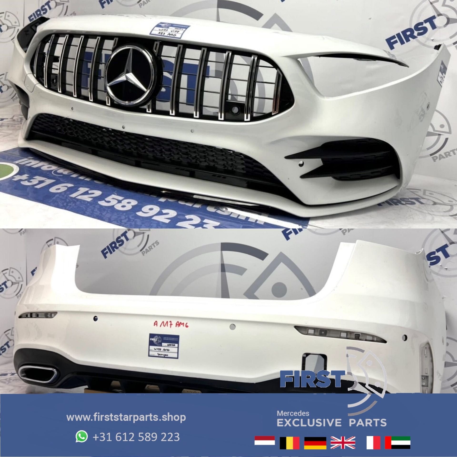 W177 AMG VOORBUMPER + ACHTERBUMPER SET WIT ORIGINEEL MERCEDE, Gebruikt, -, Ophalen of Verzenden, Bumper