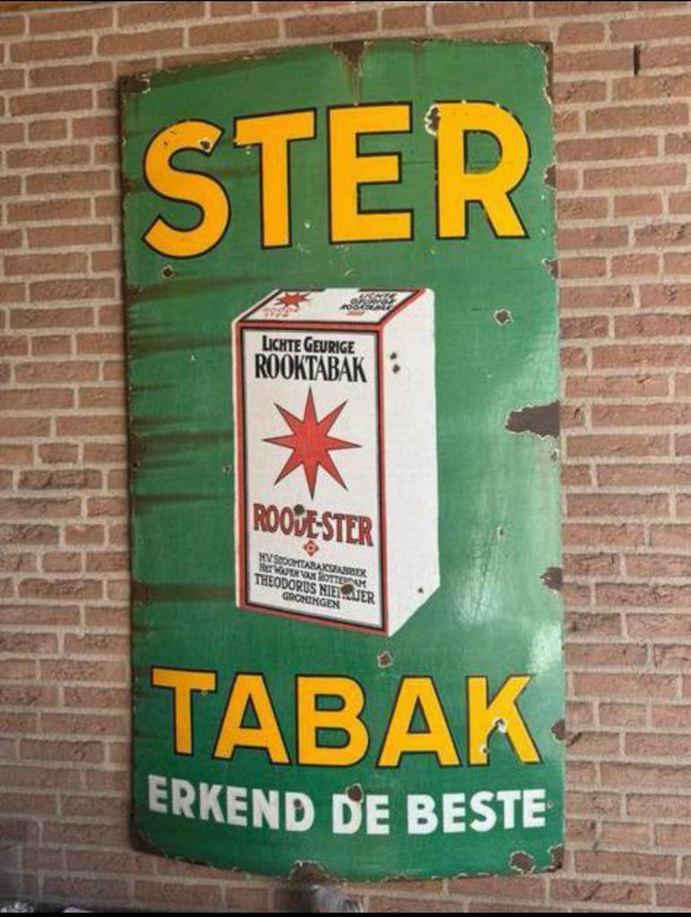 Vintage Emaille Reclamebord Ster Tabak - Rood-Ster, Antiek en Kunst, Antiek | Overige Antiek, Ophalen