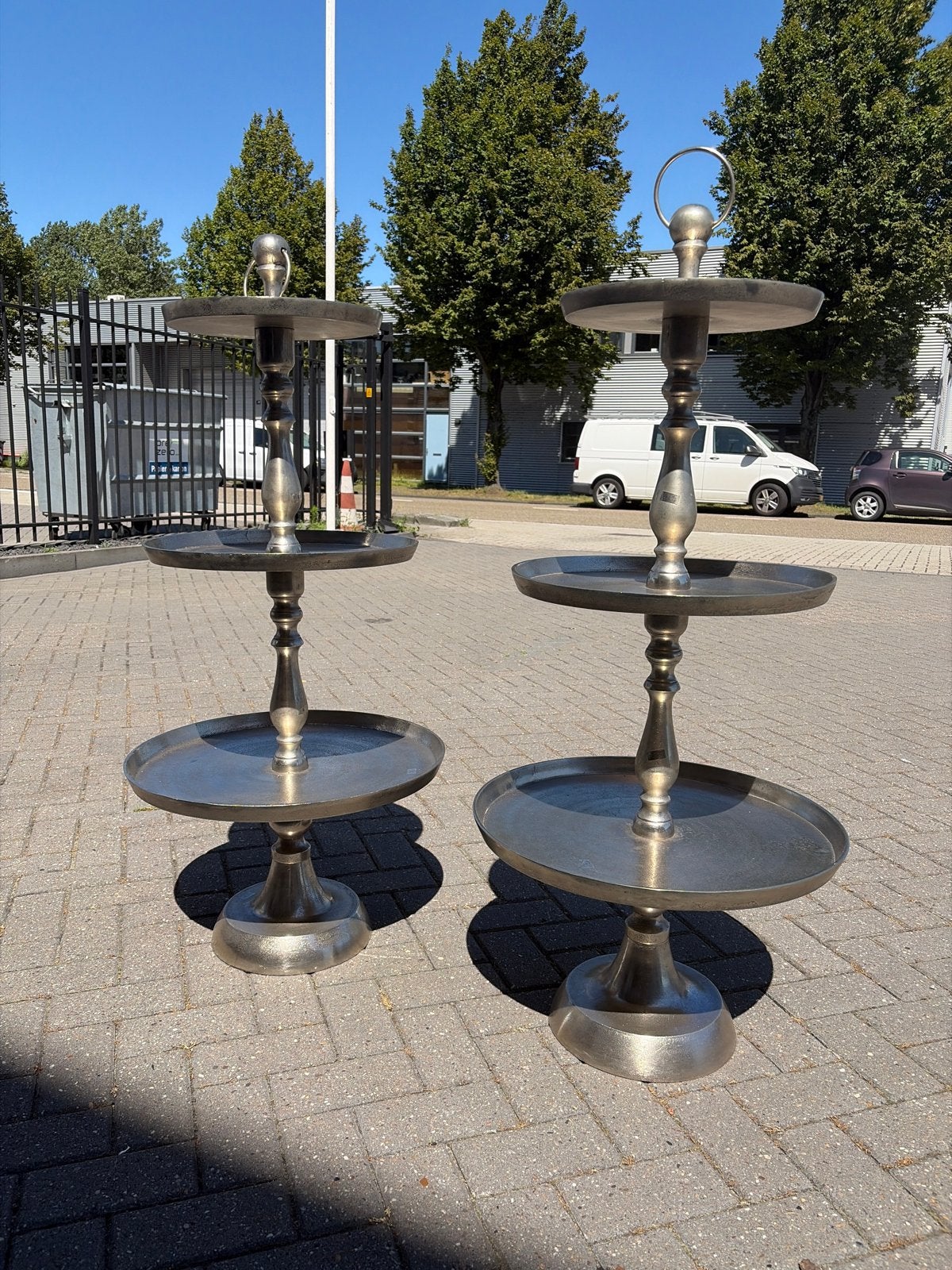Set van 2 decoratieve pilaren met schalen (130cm hoog), Ophalen, Schaal, Rond, Metaal