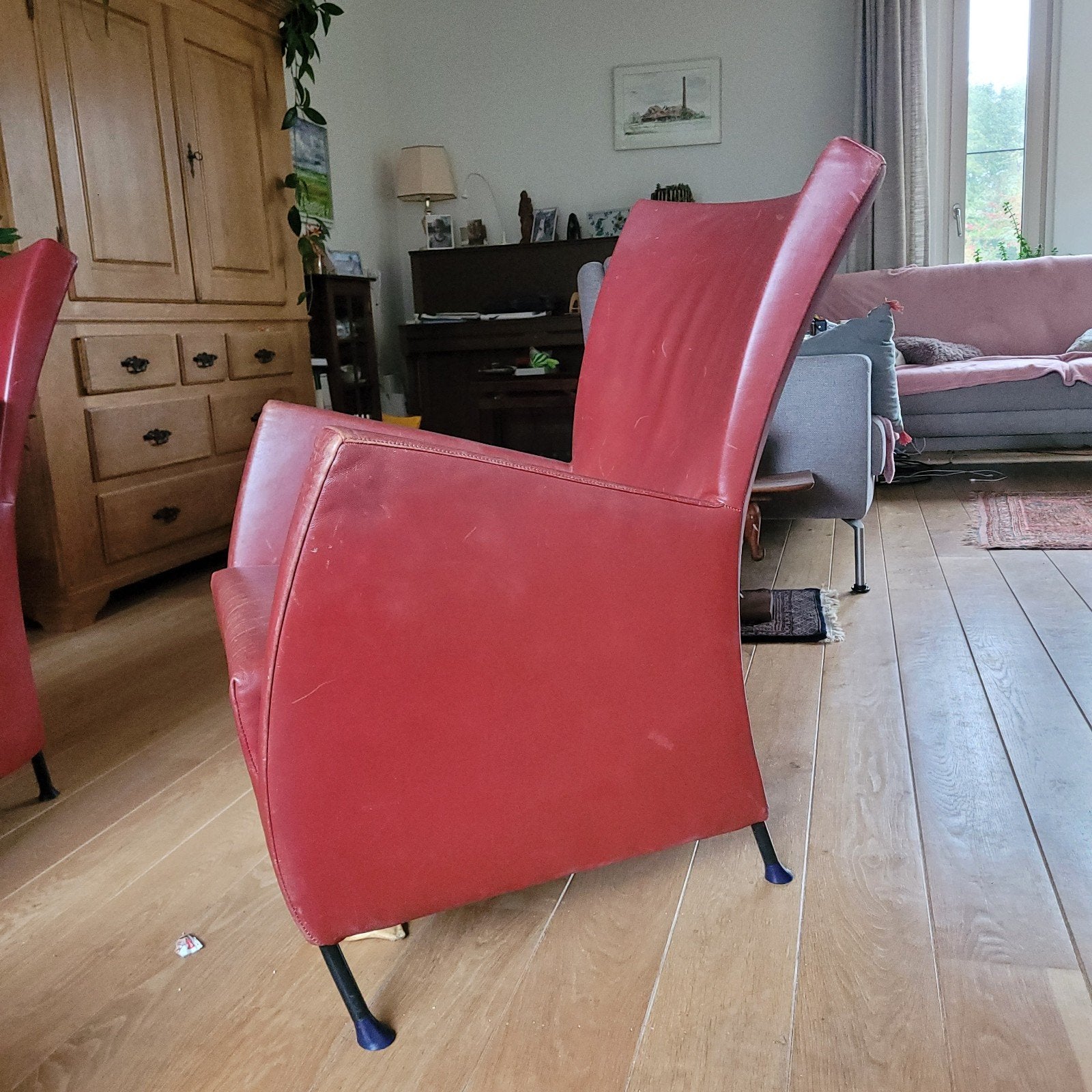 Windy fauteuil, Gebruikt, Leer, Ophalen of Verzenden, Rood