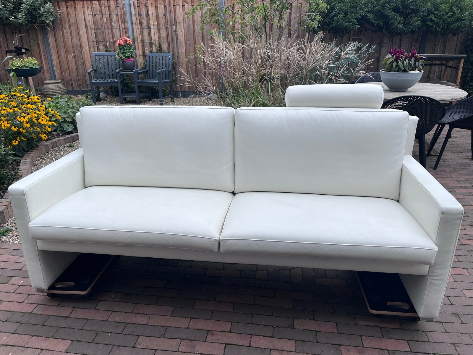 Leolux Tamindra 3-zits bank - Crème leer, Huis en Inrichting, Ophalen, Gebruikt, Minder dan 75 cm, 150 tot 200 cm