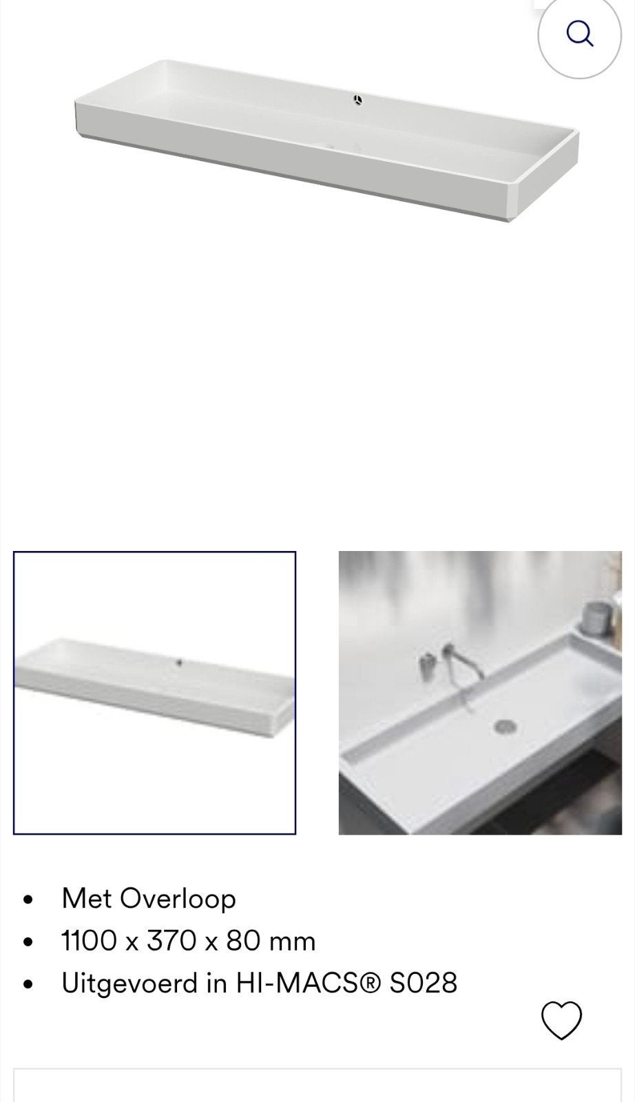 Hi macs wastafel, Ophalen, Nieuw, 50 tot 100 cm, Minder dan 100 cm