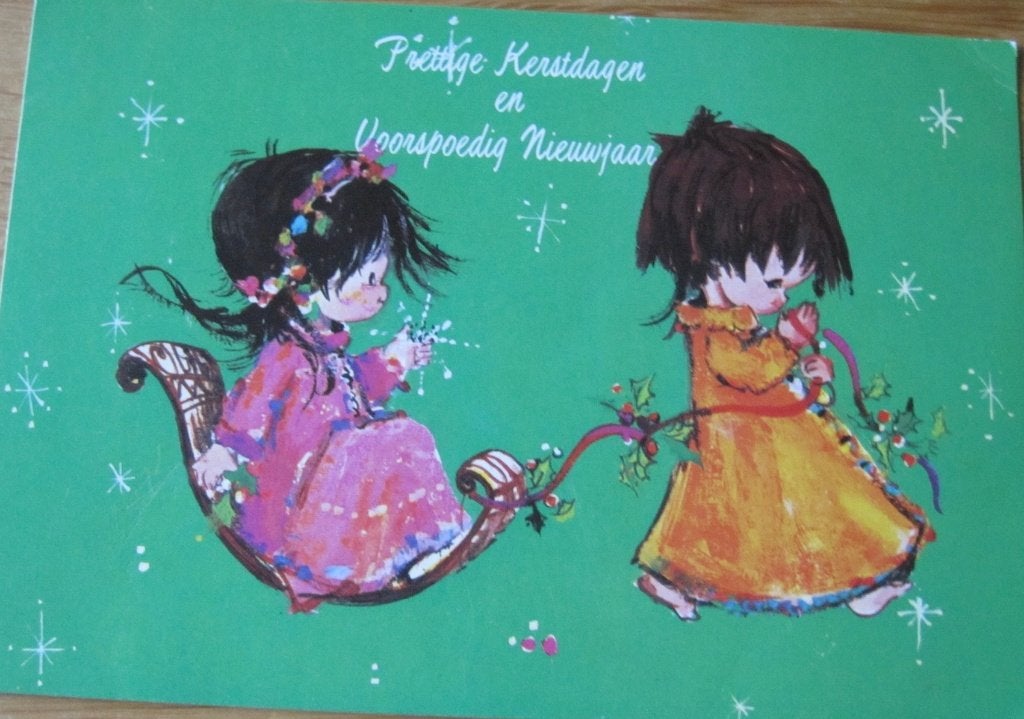 Kerst - Prettige Kerstdagen - kinderen met sterretjes -nieuw, Verzenden, 1960 tot 1980, Ongelopen, Kinderen
