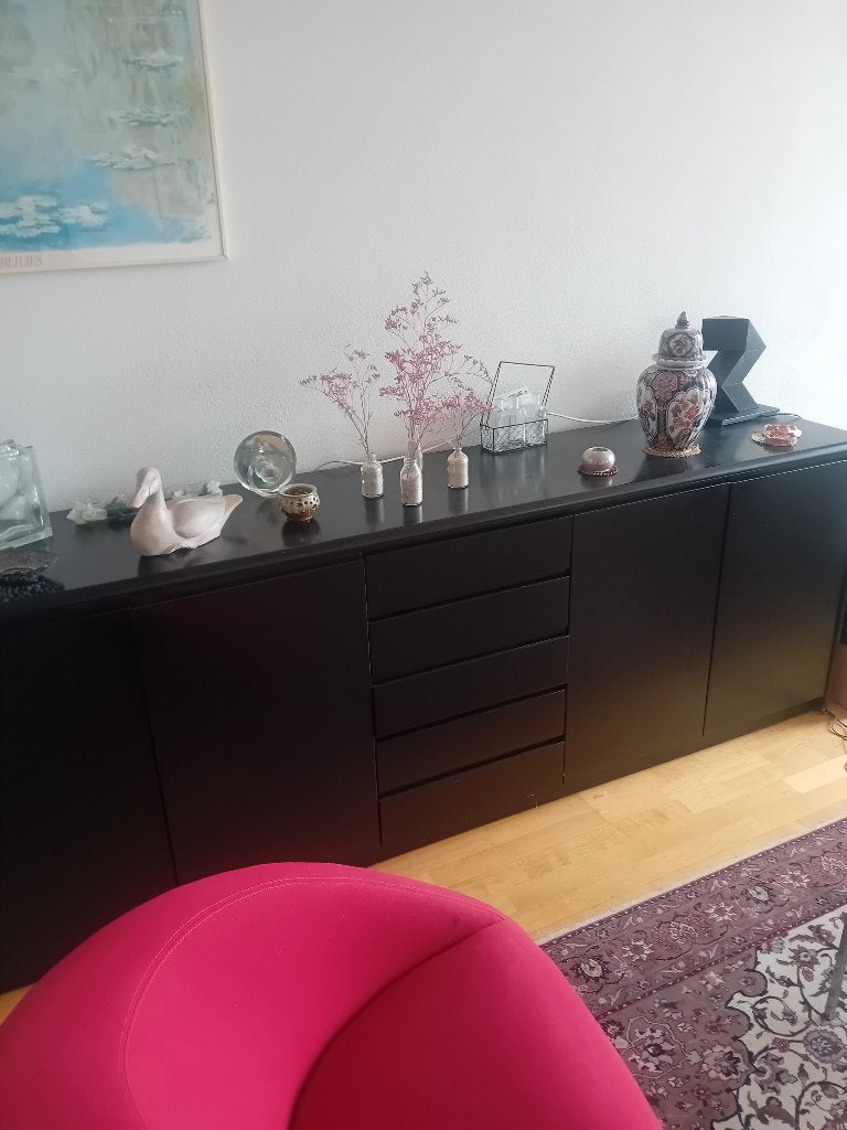massiefhouten dressoir zwart, Huis en Inrichting, Kasten | Dressoirs, Ophalen, Met deur(en), Zo goed als nieuw, 200 cm of meer