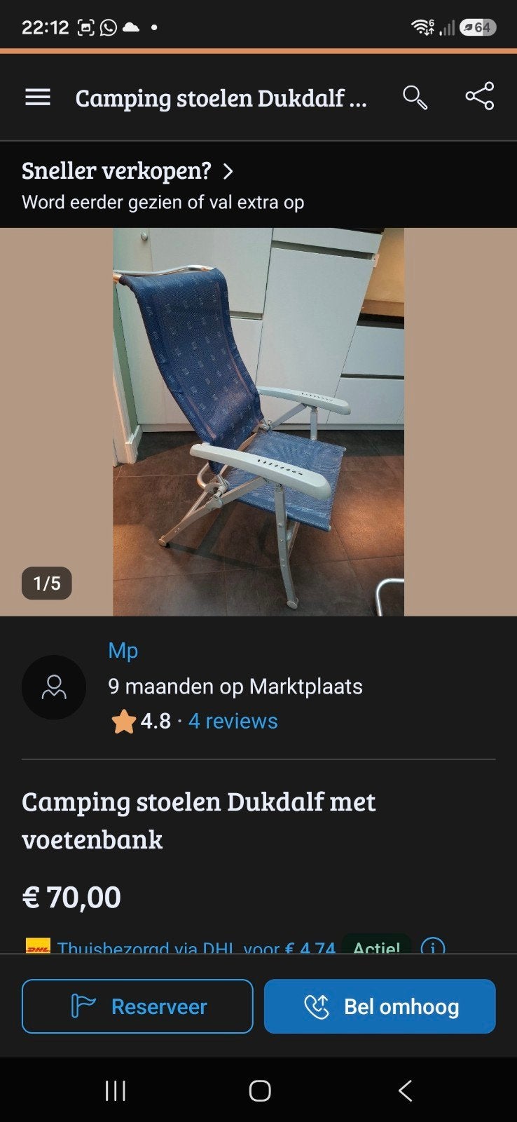 dukdalf stoelen, Caravans en Kamperen, Ophalen of Verzenden, Gebruikt, Campingstoel
