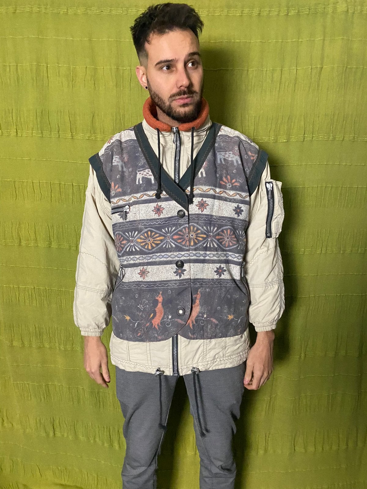Vintage 90’s ski jas / winterjas / beige/print / medium / M, Hgv, Maat 48/50 (M), Beige, Hgv