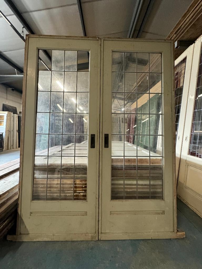 Set schuif / en-suite deuren met glas in lood 218x166cm., Ophalen