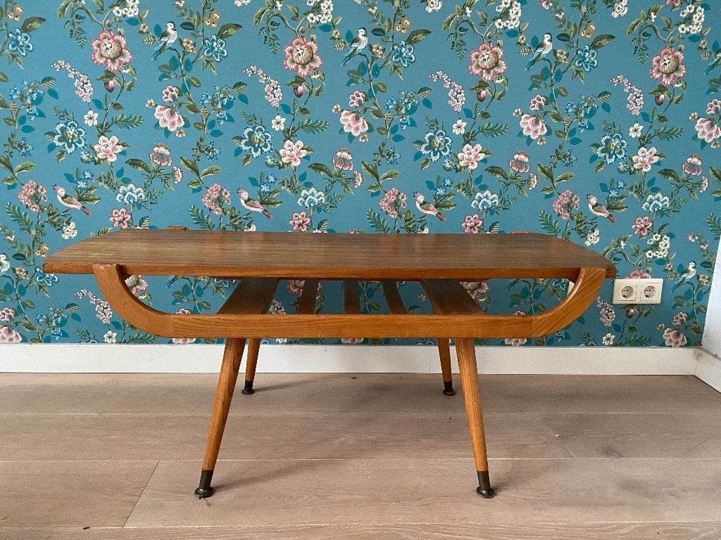 Bijzondere Vintage bijzettafel, Gebruikt, 75 cm of meer, Ovaal, Retro