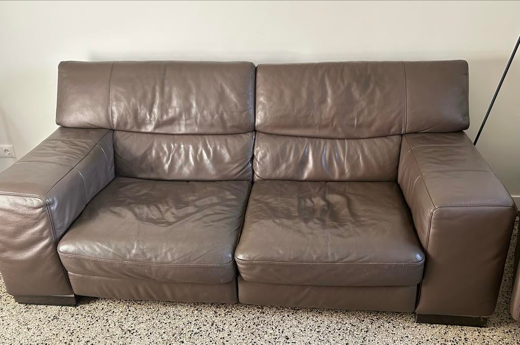 Natuzzi 2-zitsbank bruin leer - Goede staat, Ophalen, Tweepersoons, Rechte bank, Leer