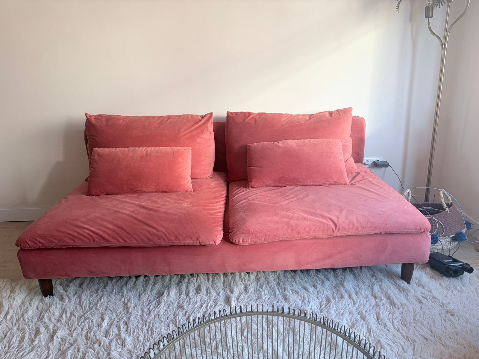 IKEA Söderhamn bank – 2-zits + hocker (velvet roze), Huis en Inrichting, Ophalen, Driepersoons, 75 tot 100 cm, Zo goed als nieuw