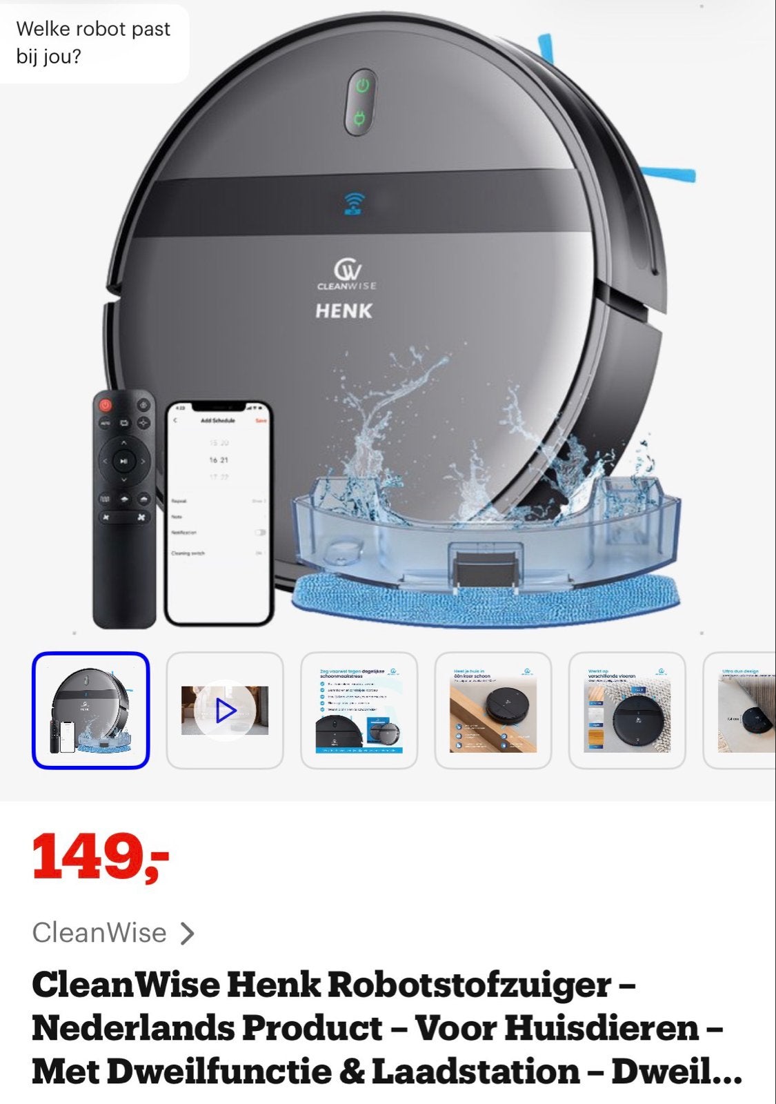CleanWise Henk Robotstofzuiger en Dweilrobot - 2x gebruikt, Overige merken, Ophalen of Verzenden, Zo goed als nieuw, Robotstofzuiger