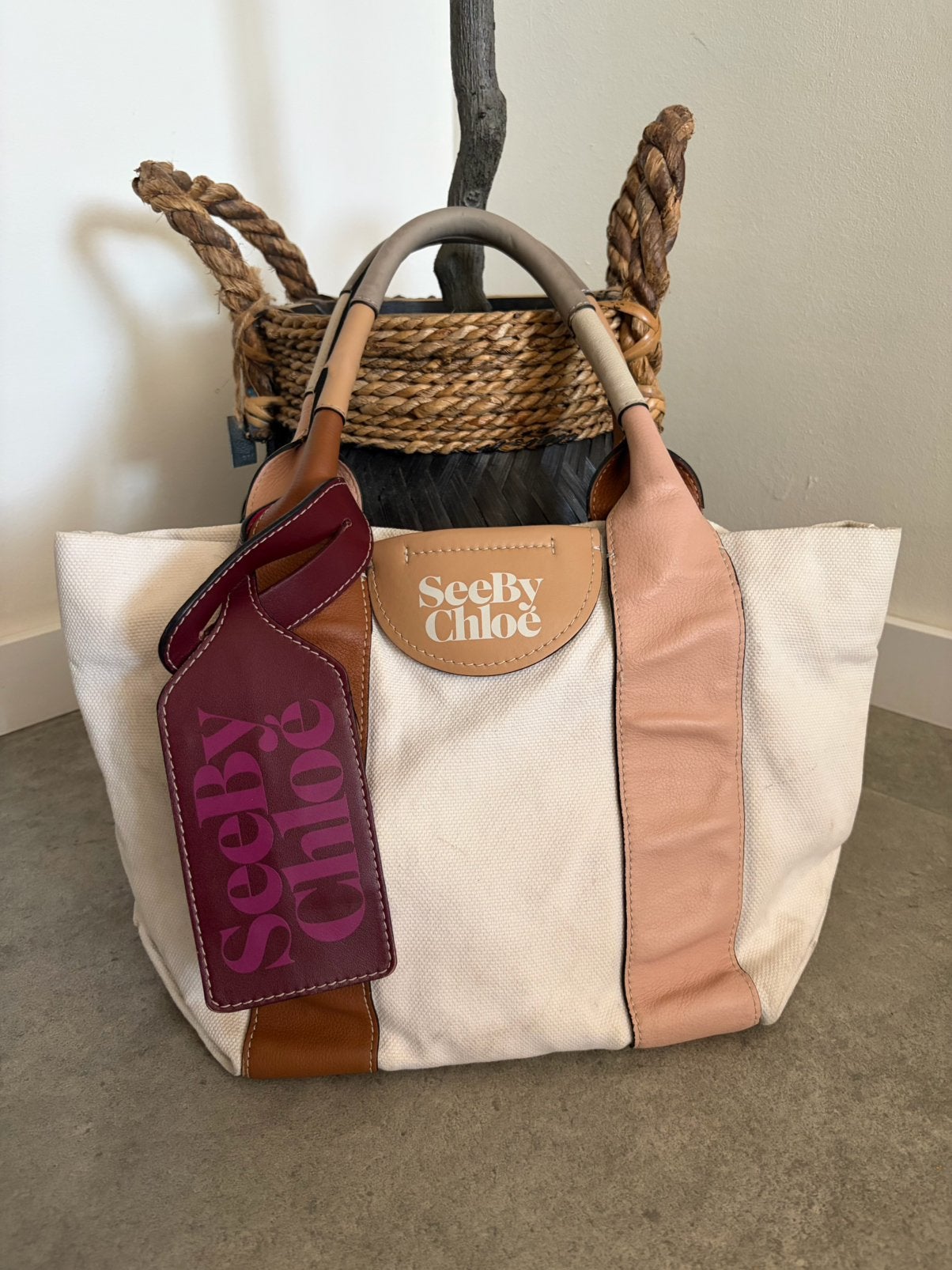 See by Chloé Laetizia tote bag / Handtas Beige Bruin Roze, Sieraden, Tassen en Uiterlijk, Ophalen of Verzenden, Zo goed als nieuw