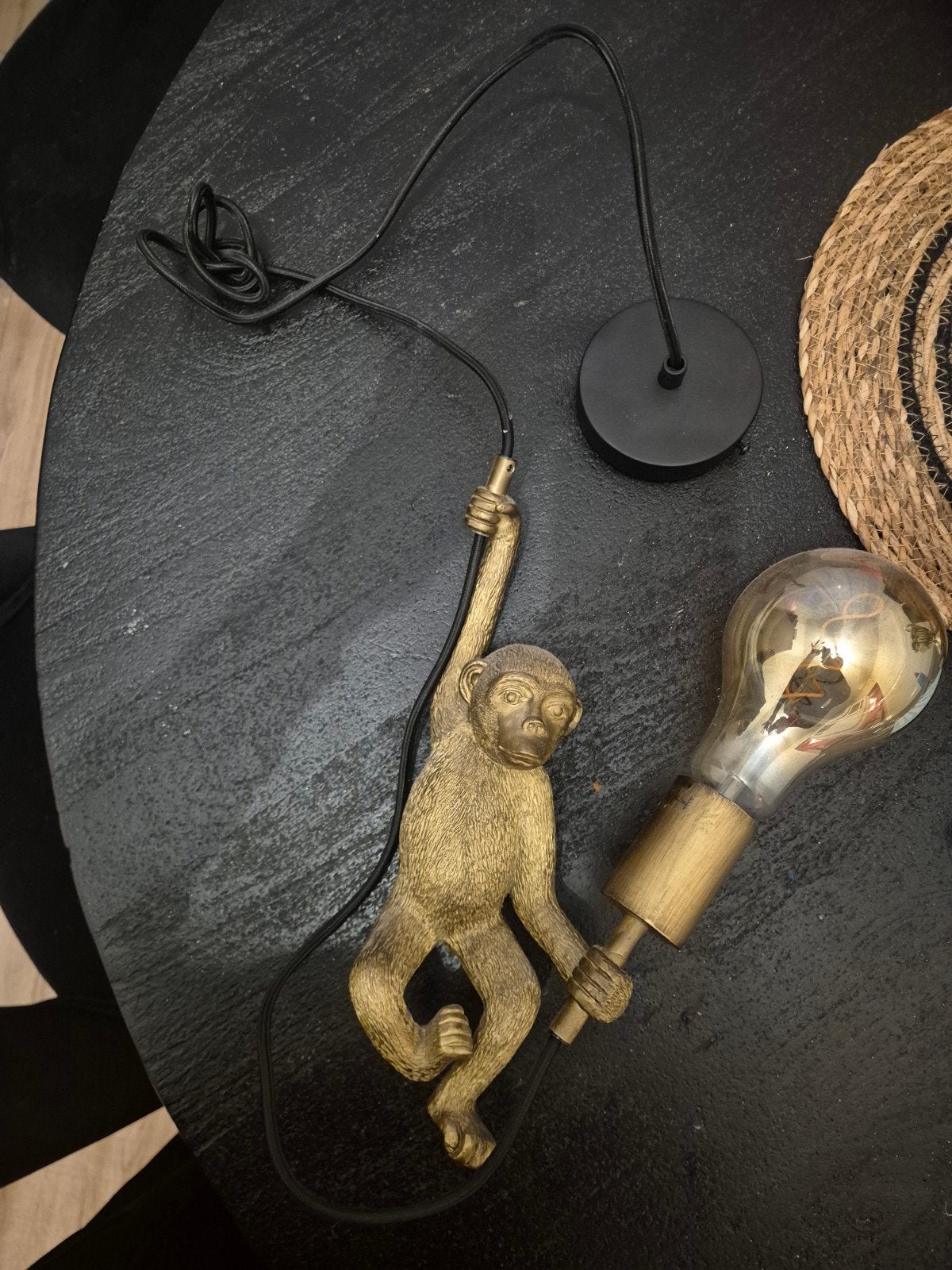 Goudkleurig Apen Plafonlamp met Edison Lamp, Ophalen, Inclusief lichtbron, Design, E27 (groot)