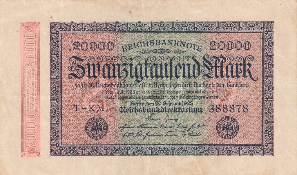 Duitsland 20.000 mark 20-2-1923 watermerk E, Postzegels en Munten, Bankbiljetten | Europa | Niet-Eurobiljetten, Verzenden, Duitsland