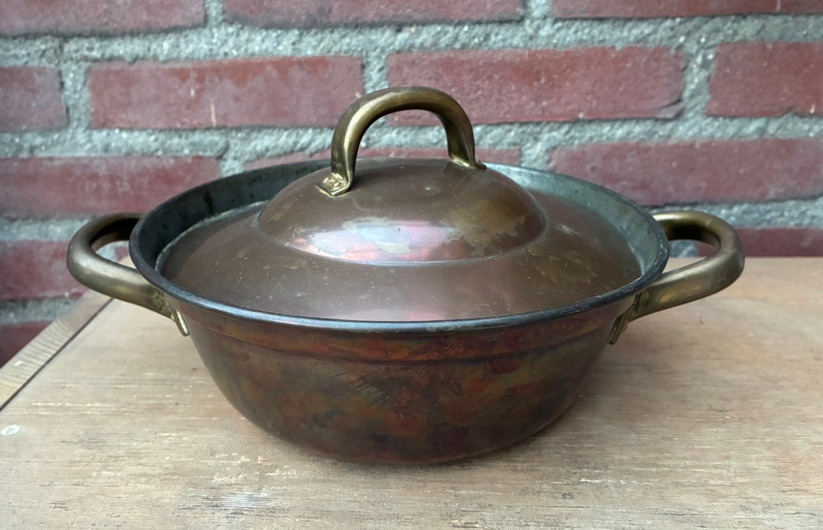 Oude koperen schaal met deksel, Ophalen of Verzenden