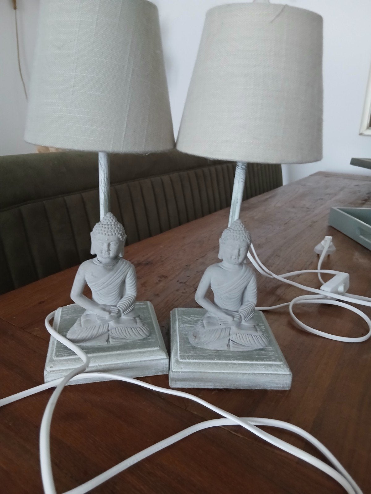 2 boedha schemerlampjes, grijs en 32 cm hoog, Grijs, Ophalen