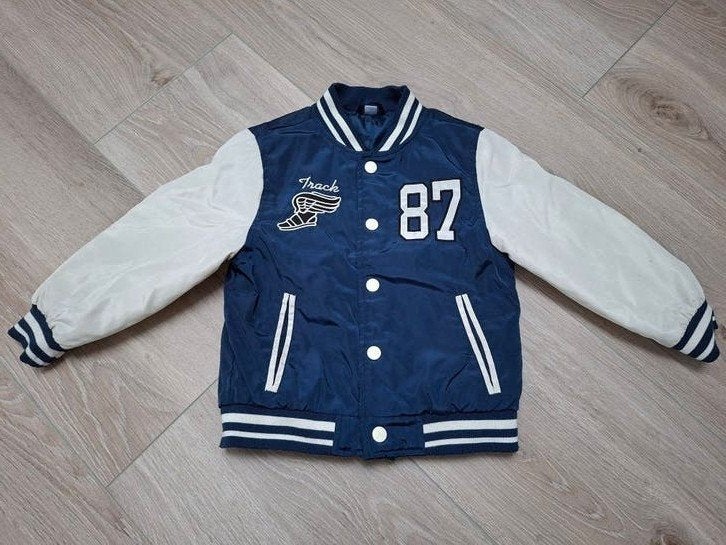 Stoere blauwe witte bomber jas Zeeman - maat 98 / 104, Zeeman, Gebruikt, Ophalen of Verzenden, Jongen