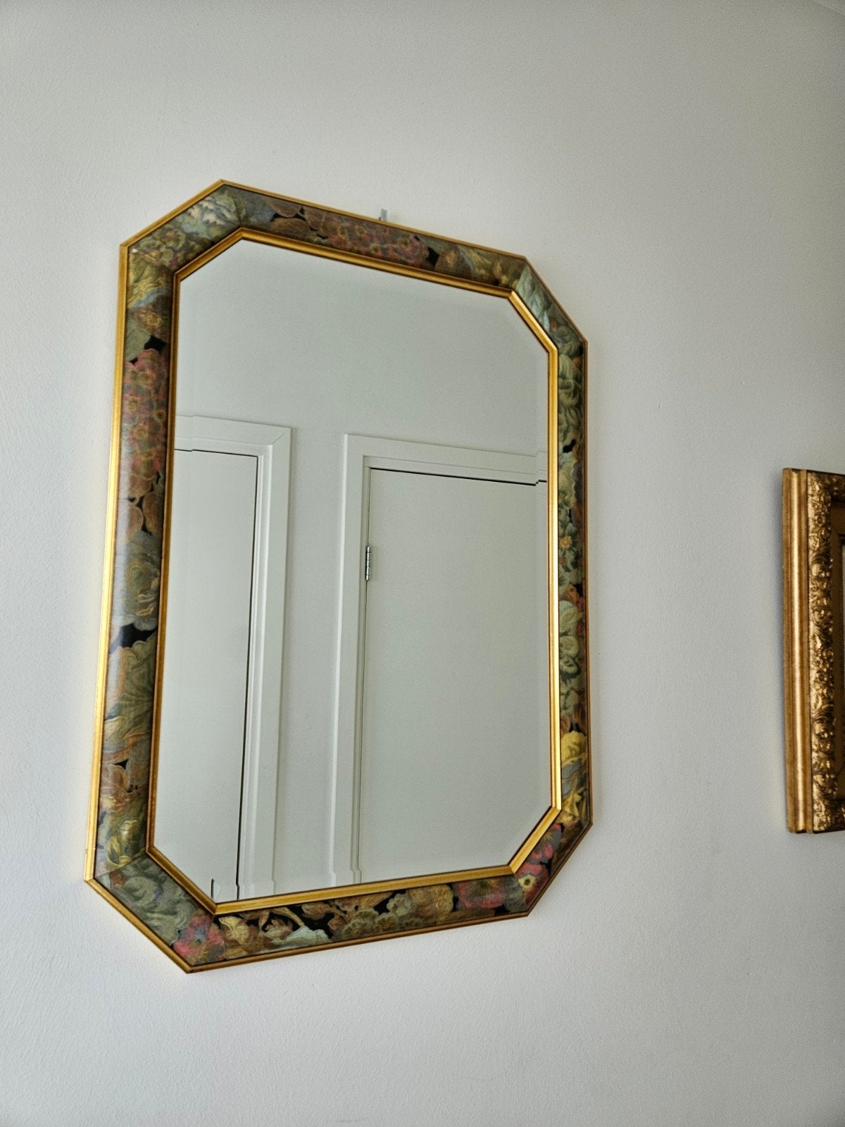 Vintage spiegel met bloemenrand en goud, achthoekig, Ophalen, Rechthoekig, Minder dan 50 cm, Minder dan 100 cm