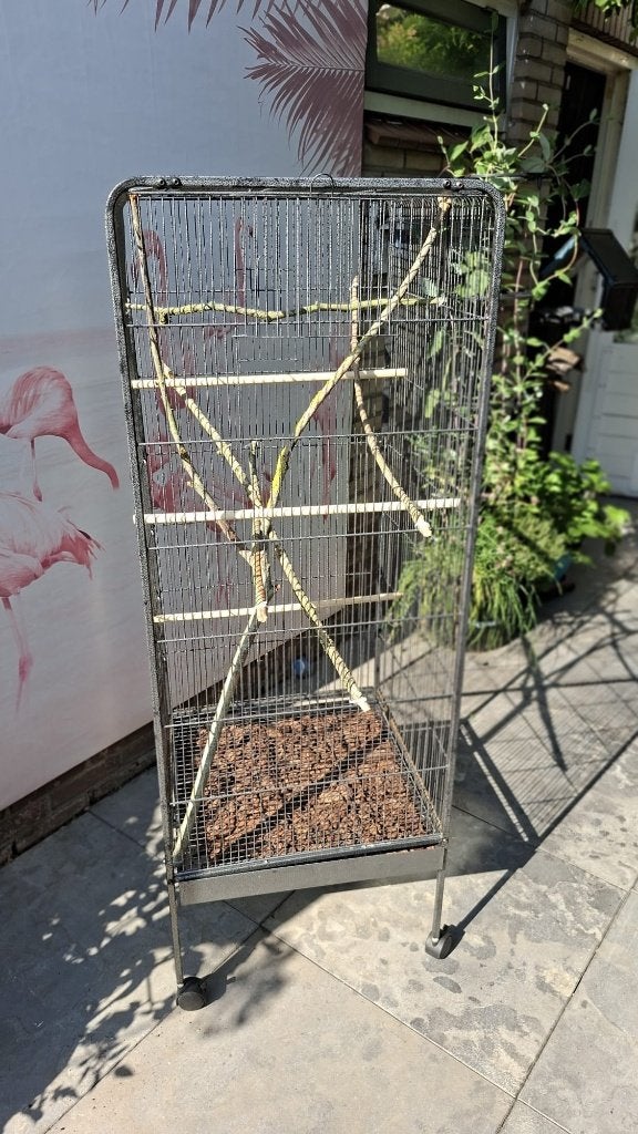Te koop grote vogelkooi met wielen., Ophalen, Zo goed als nieuw, Metaal, Vogelkooi