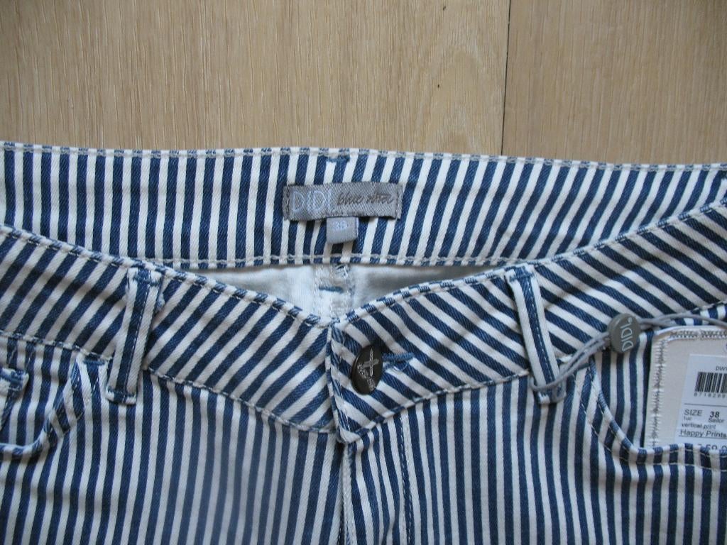 Didi Broek Stretch Blauw/ Wit Gestreept Mt. 38 Ongedragen, Maat 38/40 (M), Blauw, Nieuw, Didi