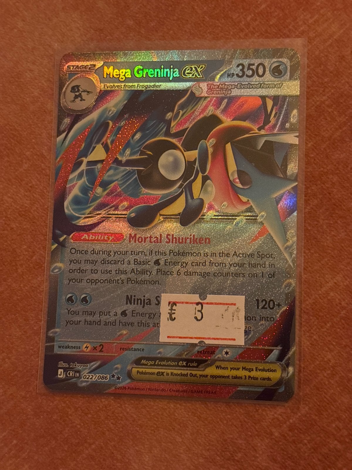 Mega Greninja EX Pokémon Kaart 022/086, Ophalen of Verzenden, Zo goed als nieuw, Losse kaart, Foil