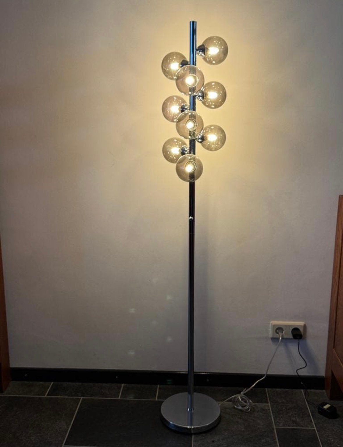 Design schemerlamp 9 bollen met ingebouwde dimmer, Ophalen, Zo goed als nieuw, Glas, 150 tot 200 cm