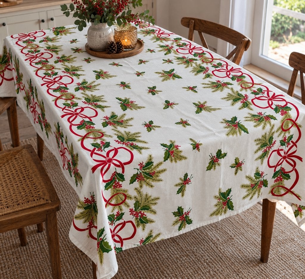 Kerst tafelkleed 128  155 cm vintage katoen, Ophalen of Verzenden, Zo goed als nieuw