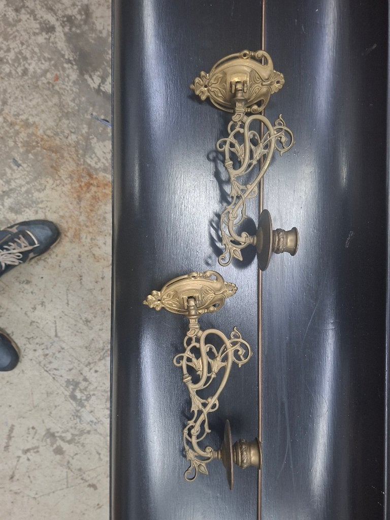 antiek set wand geel koper schamelkandelaars uit  1836, Antiek en Kunst, Antiek | Kandelaars, Ophalen of Verzenden, Koper of Brons
