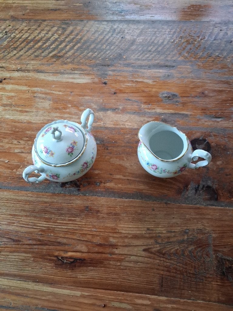 Vintage Kahla suikerpot en melkkan met bloemmotief, Ophalen of Verzenden