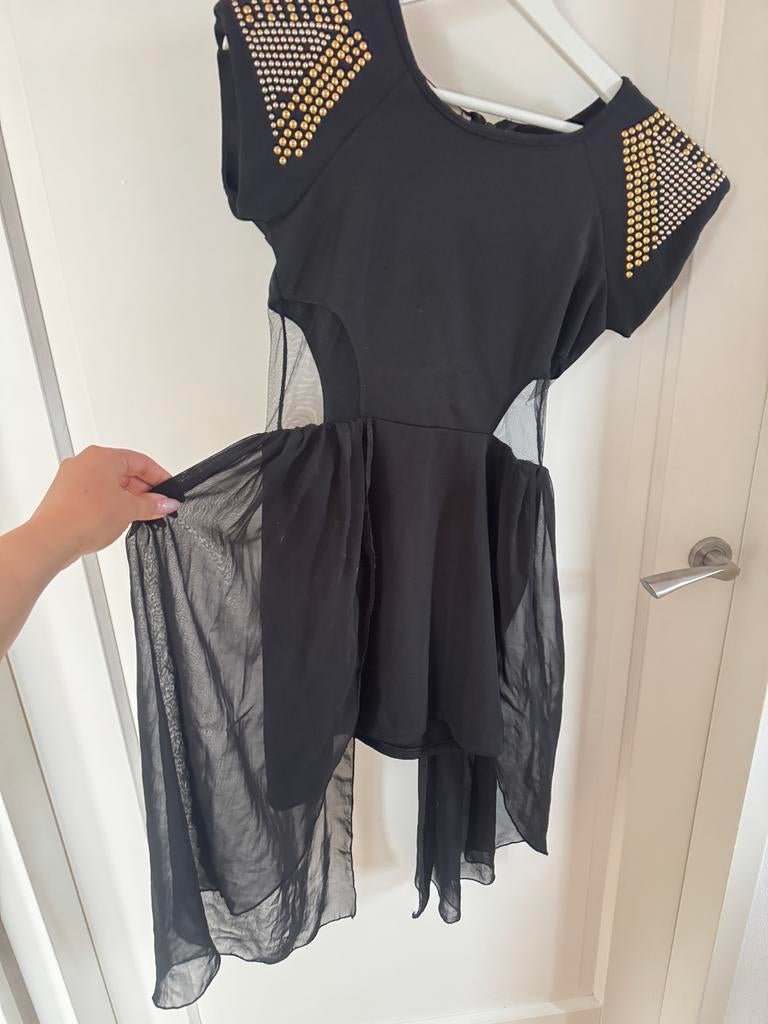 Zwart jurkje met studs en transparante stof, Zwart, Ophalen of Verzenden, Zo goed als nieuw, Maat 36 (S)