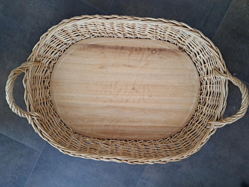 Groot ovale rieten dienblad met houvasten 60cmbij 40cm, Huis en Inrichting, Ophalen of Verzenden, Ovaal, Riet
