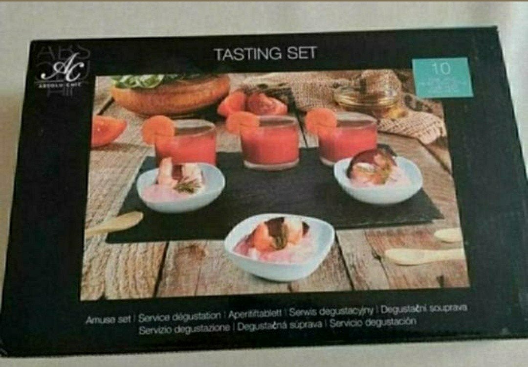 Gourmetset,Serveertray,Schaaltjes,glaasjes,Amuse,Aperitief, Ophalen of Verzenden, Nieuw, Minder dan 4 personen