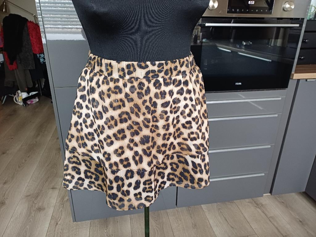 Nieuwstaat kort gevoerd panter rokje Costes mt  M, Maat 38/40 (M), Bruin, Ophalen of Verzenden, Zo goed als nieuw
