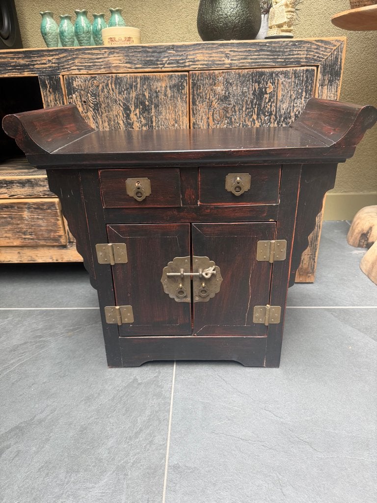 Chinees klein kastje ladekastje chinese altaar kastje china, Verburgt Vintage, Gebruikt, 1 of 2 laden, Chinees oosters China Chinese