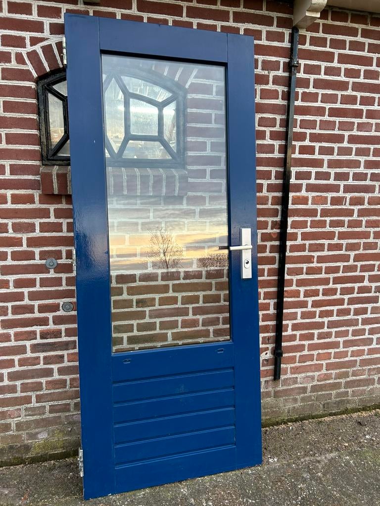 Hardhouten achterdeur 82,7x201,5cm., Ophalen, 80 tot 100 cm, 200 tot 215 cm, Glas