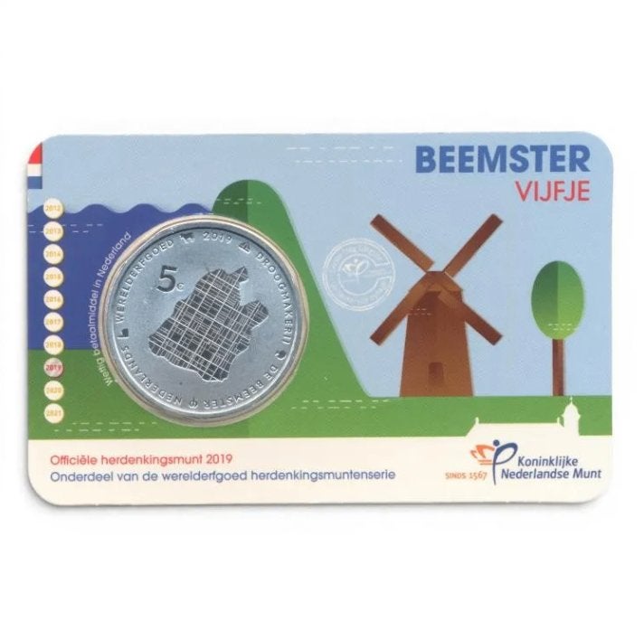 Nederland 5 euro 2019 Beemster Eerste Dag Uitgifte in coinca, Ophalen of Verzenden, Koningin Beatrix, Euro's, Losse munt