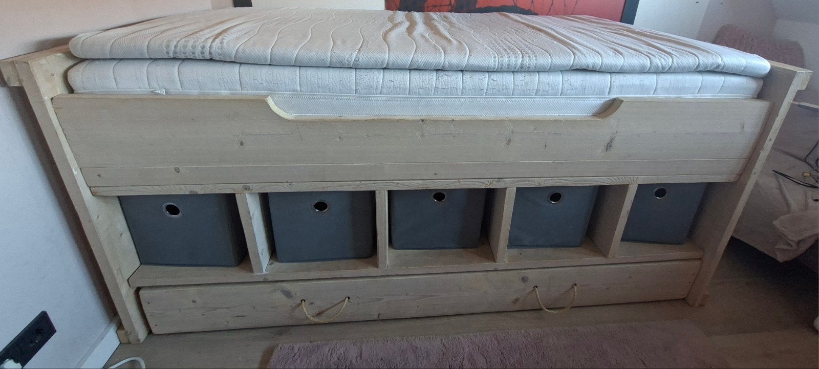 steigerhouten bed met opbergruimte en trapje, Huis en Inrichting, Slaapkamer | Bedden, Ophalen, Gebruikt, Rustiek, Overige maten