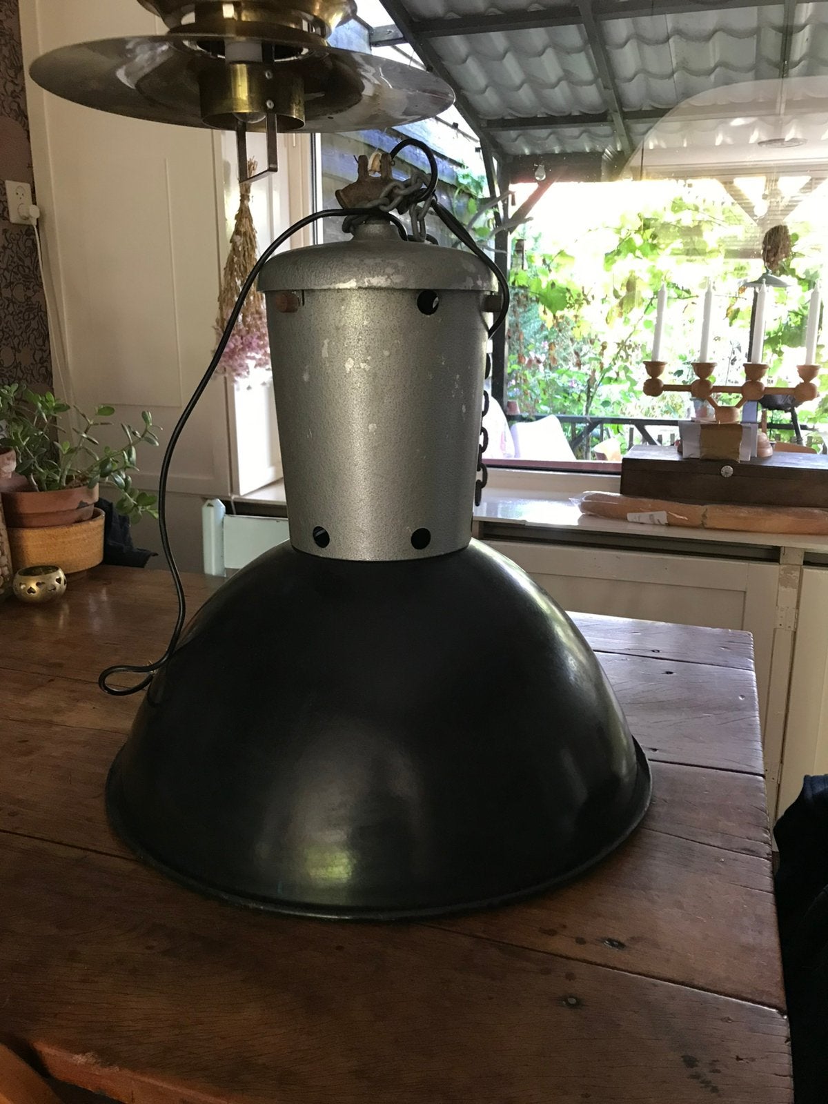Oude industriele antieke fabriekslamp hanglamp, Huis en Inrichting, Ophalen, Gebruikt, Industrieel vintage, E27 (groot)