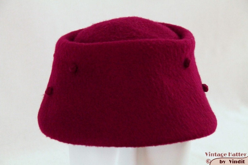 mooie Vintage dophoed Dameshoed bordeaux 55 = S tot XS, Ophalen of Verzenden, Dames