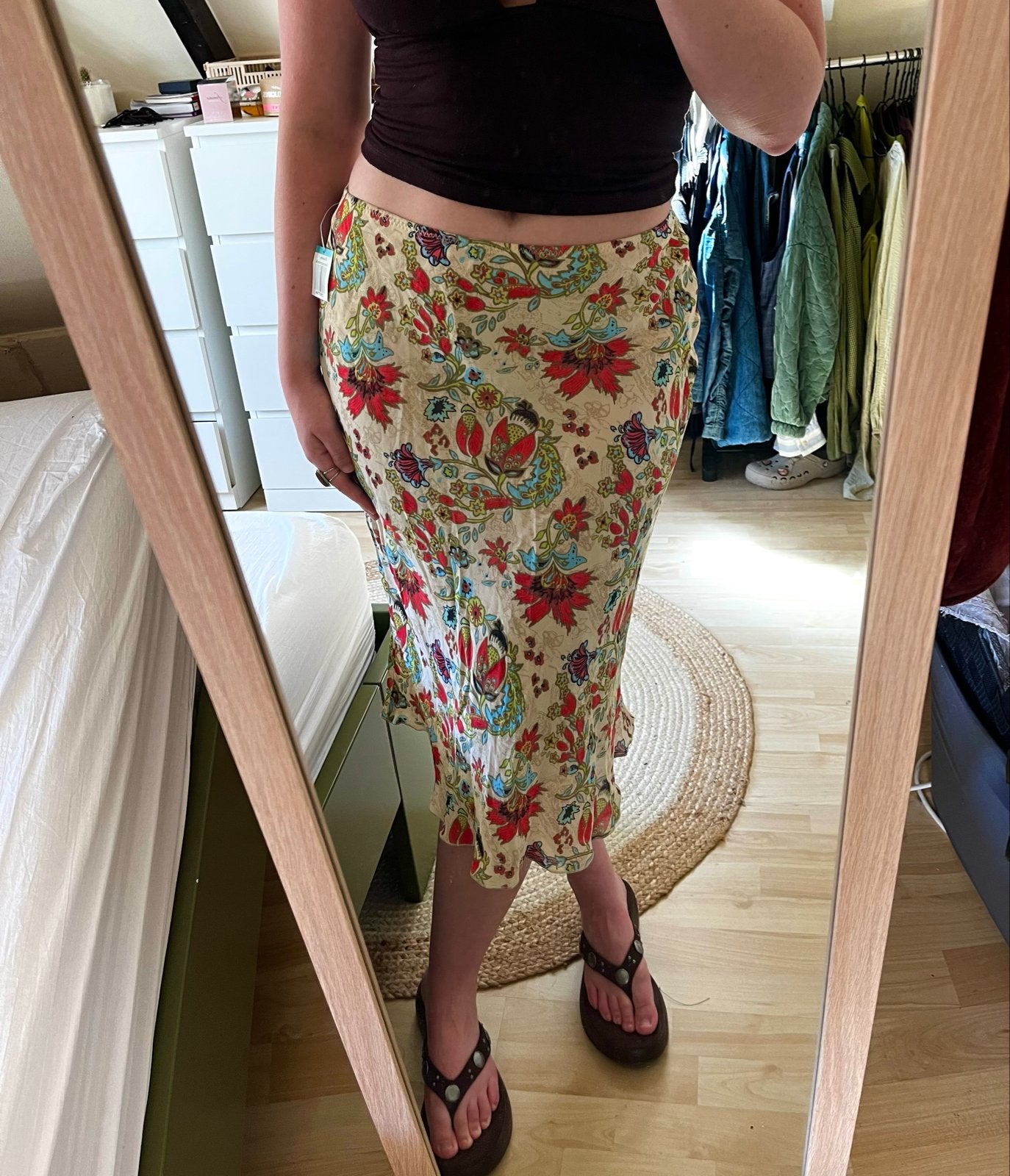 Bohemian midi rok met bloemenprint, crème, viscose, Kleding | Dames, Maat 38/40 (M), Beige, Ophalen of Verzenden, Zo goed als nieuw