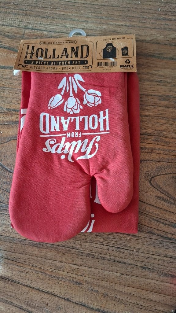 Keukenschort met keukenhandschoen, Wasbaar, Nieuw, Ophalen of Verzenden, Rood