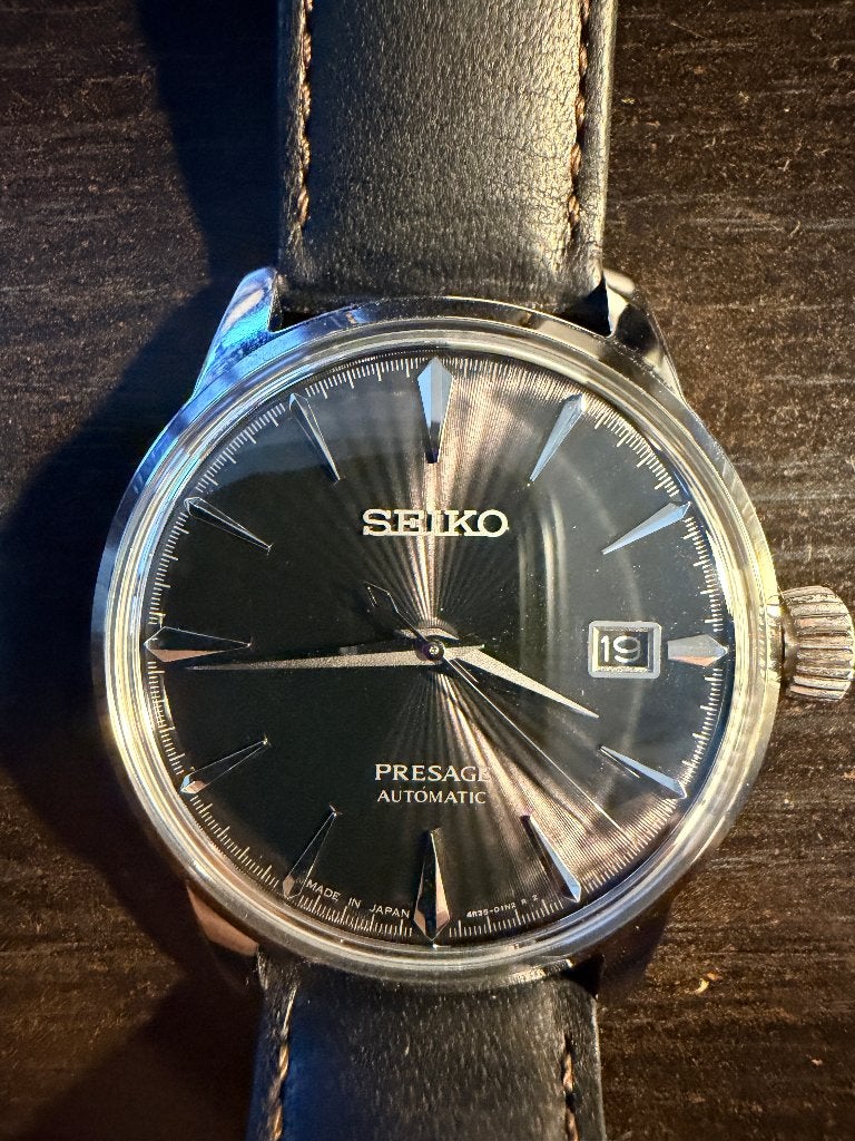 Seiko Presage Cocktail Time SRPE17J1 "Espresso Martini", Seiko, Leer, Staal, Polshorloge