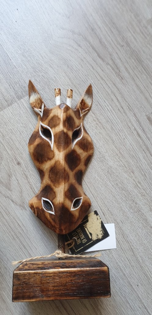 beeld hout giraffe maker op standaard natural colection, Ophalen of Verzenden, Nieuw
