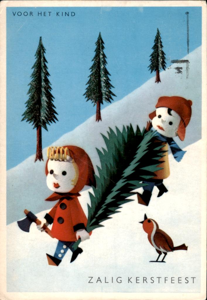Voor het kind, twee kinderen met kerstboom, James Ringrose, Verzenden, 1960 tot 1980, Gelopen, Feest(dag)