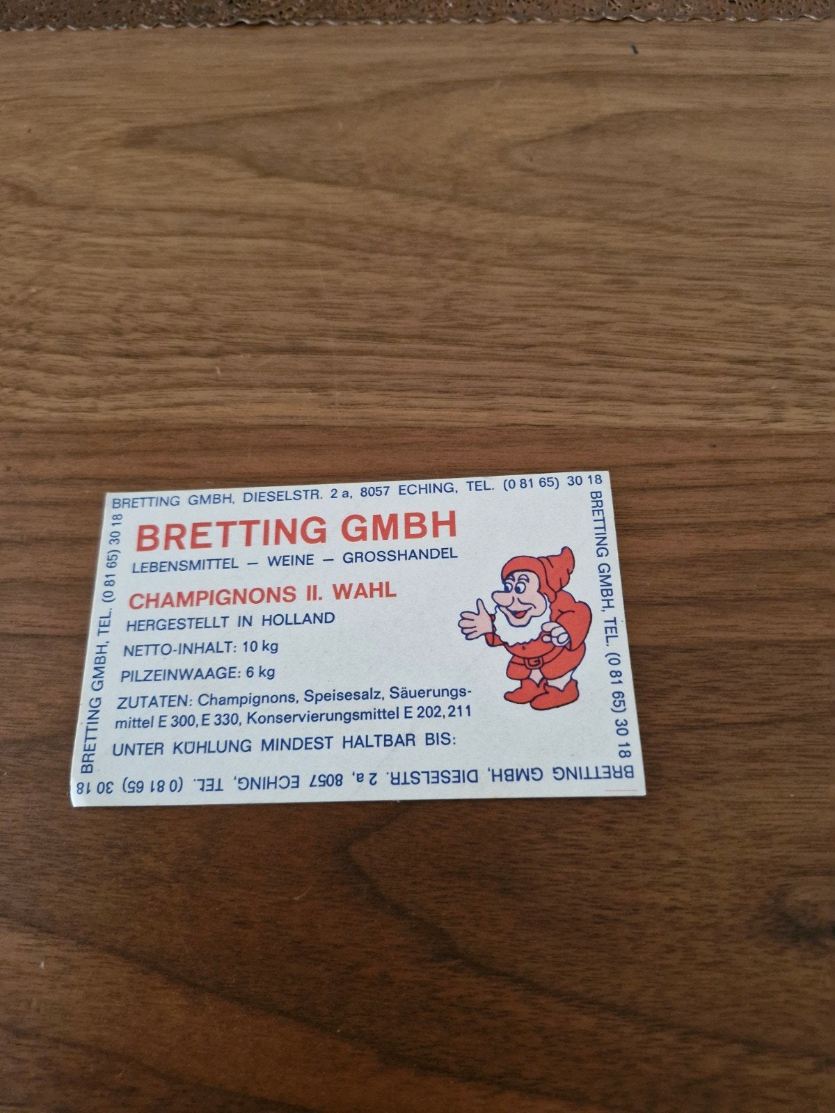 414 Vintage Bretting GmbH Champignons Sticker, Verzamelen, Ophalen of Verzenden, Zo goed als nieuw, Overige typen